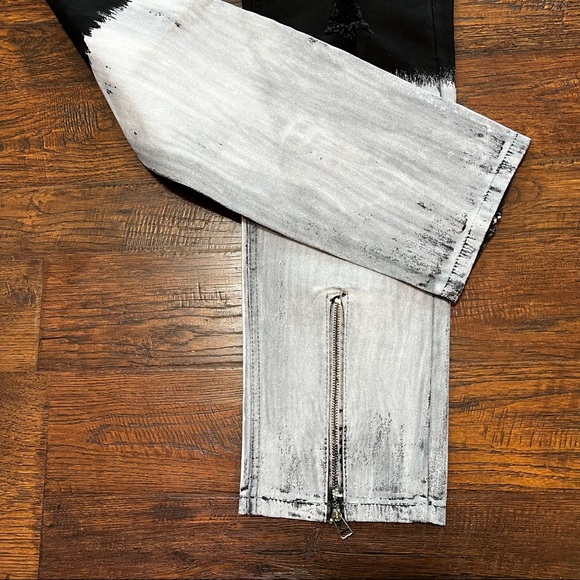 Moto Jeans Distressed Black with White Paint & Front Hem Zipper Skinny - Picture 6 of 7